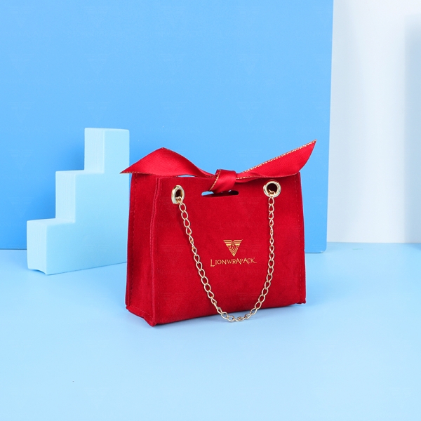 Free sample Custom Oem logo envelope shape bag luxury Suede Flap Jewelry necklace Pouch With Ribbon Bow