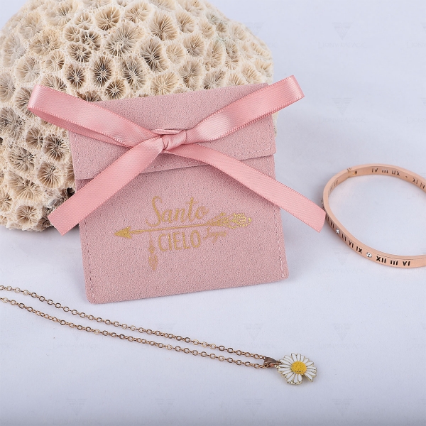 Custom Logo Luxury Jewelry Packaging Bags Small Envelope Flap Velvet Suede Fabric Pouch With Bow Knot